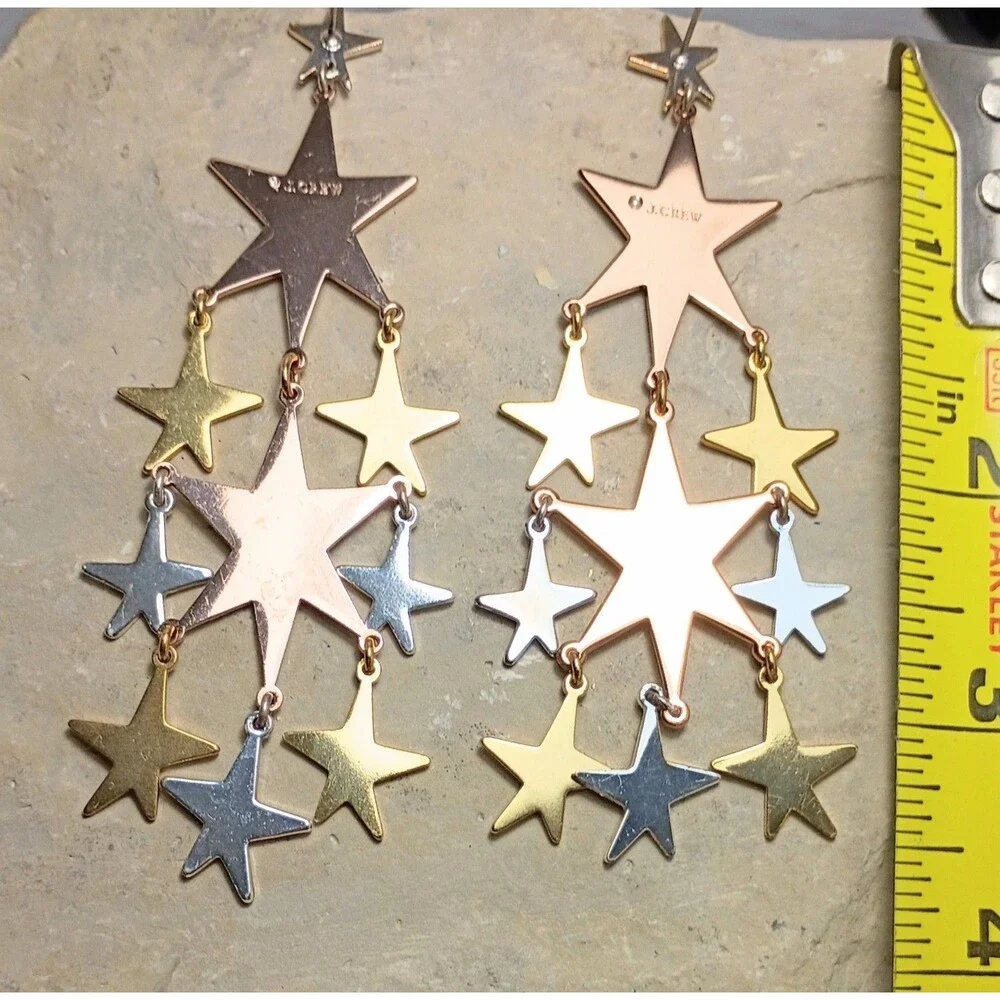 J.Crew Falling Stars Chandelier Earrings Tri Tone
